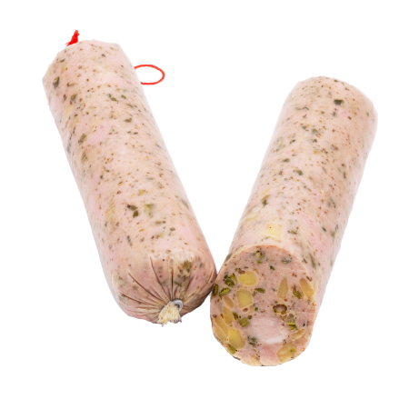 500g Saumagen mit grünem Spargel im Kunstdarm